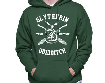 CAPTAIN - Slytherin Quidditch team Captain White print printed on Forest green Hoodie