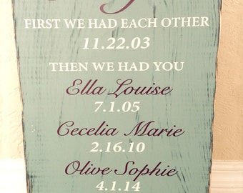 First We Had Each Other...Then We Had You Custom Names, Hand painted and distressed Family Sign