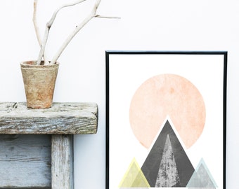 Scandinavian Art, Mid Century Modern, Art Print, Abstract Art Print, Pink And Grey Decor, Giclee print, Wall Art, Poster, Wall Decor