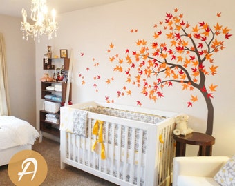 Large tree wall sticker White tree wall decal Large tree decal Maple tree wall decal Nursery wall art Wall mural sticker -AM023