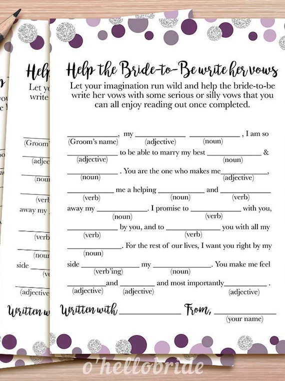 Help the Bride to Be Write Her Vows Printable Purple Plum