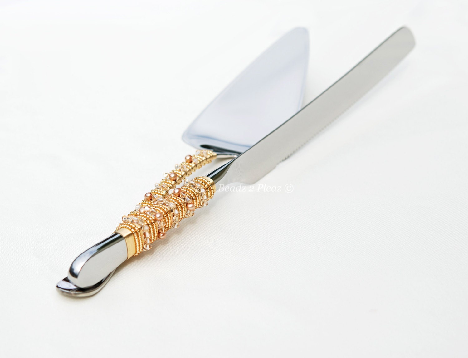 Gold cake serving set cake cutting set Swarovski crystals