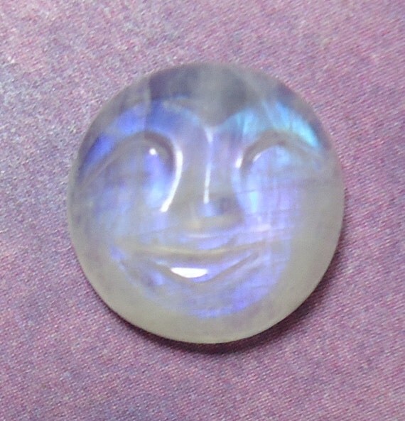 6.5 Carat RAINBOW MOONSTONE Man In The Moon Face Hand Carved
