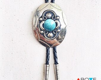 Genuine Silver and Turquoise BOLO TIE NECKLACE - 'The Mexicali' Southwestern Concho Bolo Tie