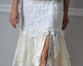 Slip Extender, Bohemian Gypsy Slip / Skirt Extender Ivory Lace with Pixie Hem, Dress Extender, Skirt/ Over Skirt, Size XS - XL