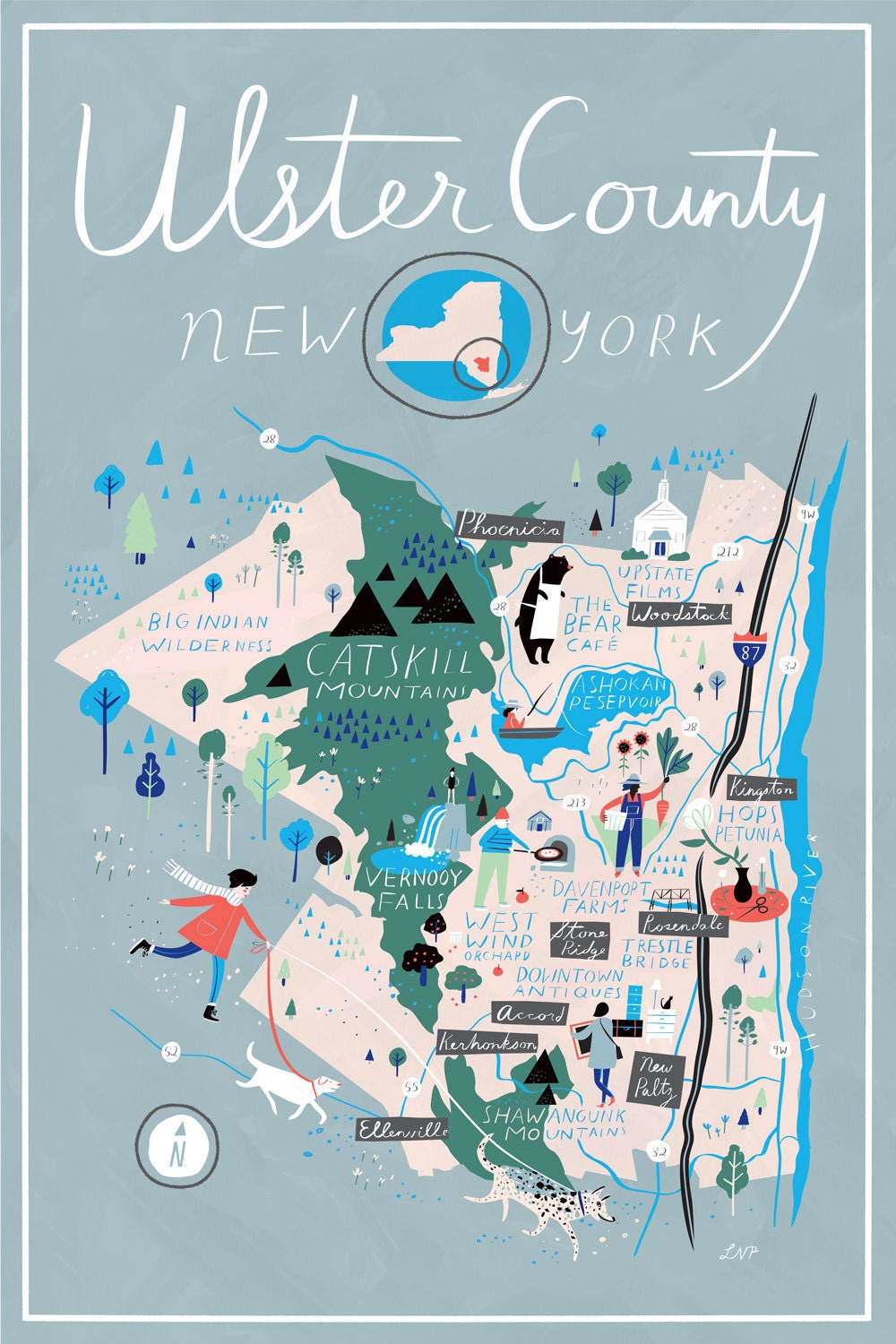 Ulster County Map Full Color Print 13 X 19 By Libbyvanderploeg 5989