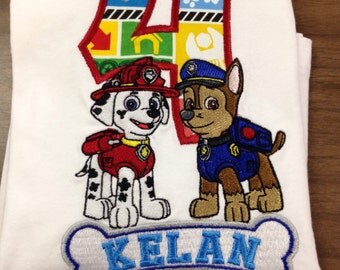 Paw Patrol Birthday Shirt, Chase and Marshall