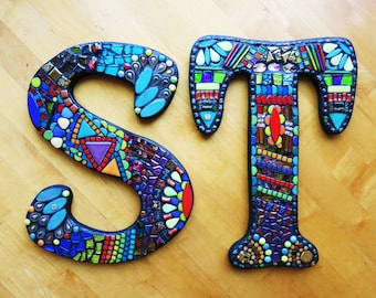 11" Tall - Custom Mixed Media Mosaic LETTERS/INITIALS/NAME - 'Wild & Funky' Style Example - Order Your 11" Size Letters From This Listing