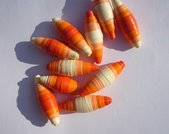 10 Large Orange Beads - Handmade Paper Beads - Jewellery Making - Wholesale Beads - Orange Beads - 3mm Hole Bead - Bright Craft Beads