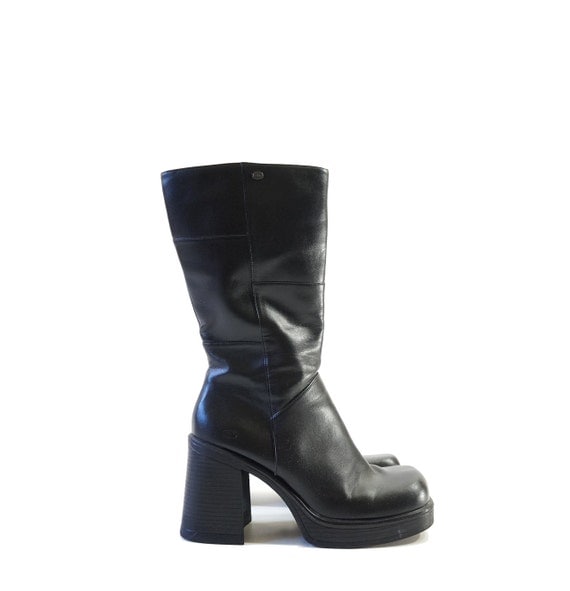 Chunky 90s Vinyl Boots Platform Mid-Knee High Boots by ACTUALTEEN