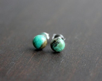 Turquoise Stud Earrings, Surgical Steel Stud Earrings, Stainless Steel, Turquoise Studs, Turquoise Earrings, Gemstone Stud Earrings, 1 Pair