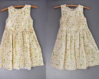 Laura Ashley Floral Girl Dress Daisy Floral Cotton Girls Pleated Button Back Sleeveless Boho Tea Garden Party Dress size 6 Years Old Girl