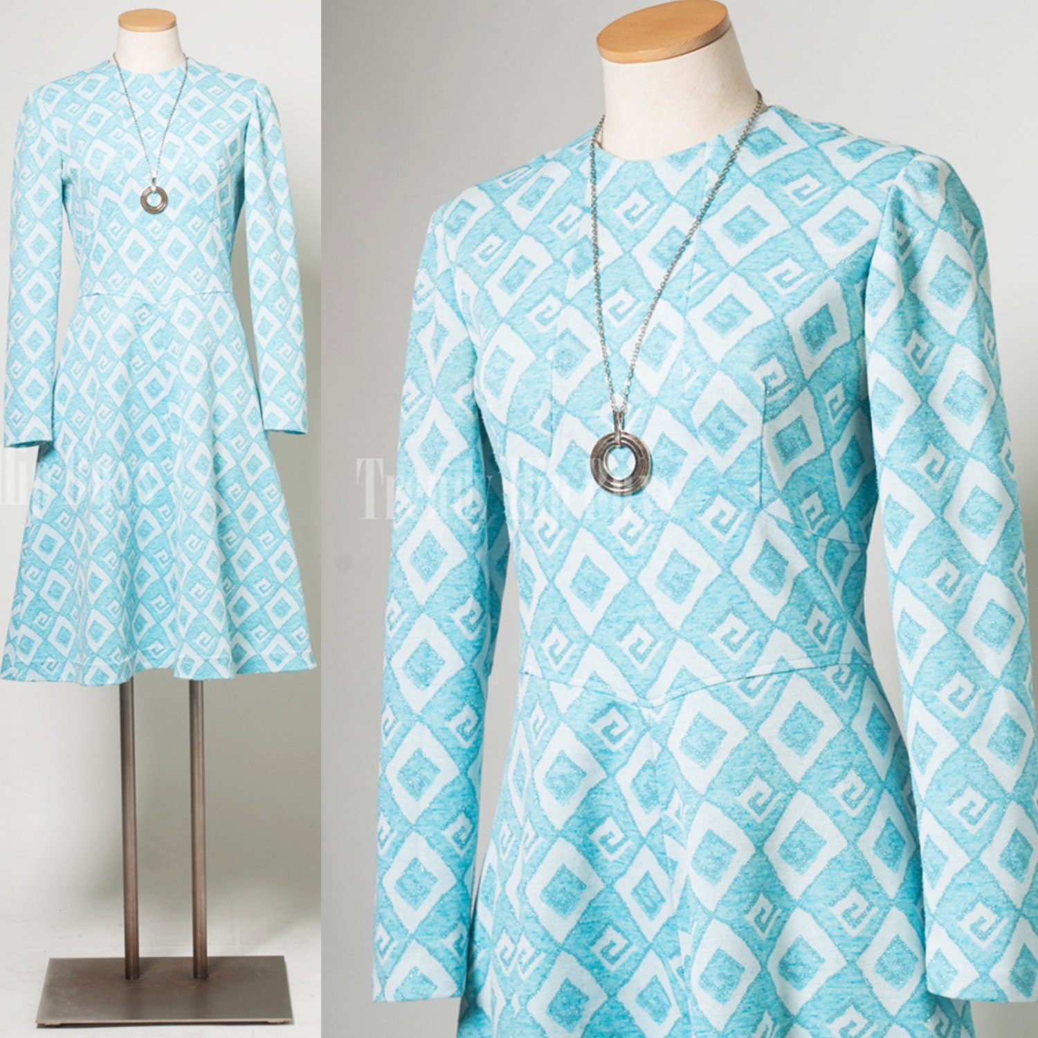 mod-dress-60s-dress-vintage-blue-dress-mod-60s-space-age-knit