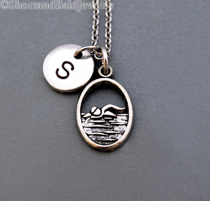 Swimming charm necklace swim charm swimmer by ShortandBaldJewelry