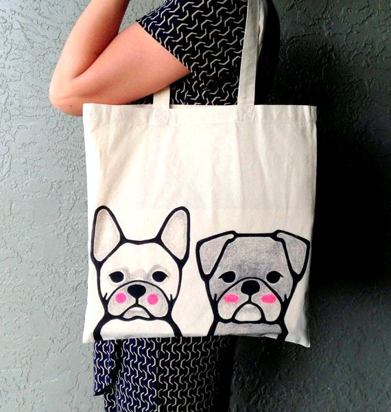 Custom Pet Tote Bag TWO Pets Custom Pet Portrait Custom