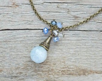 Healing - blue agate necklace, boho style, layering necklace, healing stone, gemstone necklace, blue agate pendant, boho blue agate jewelry
