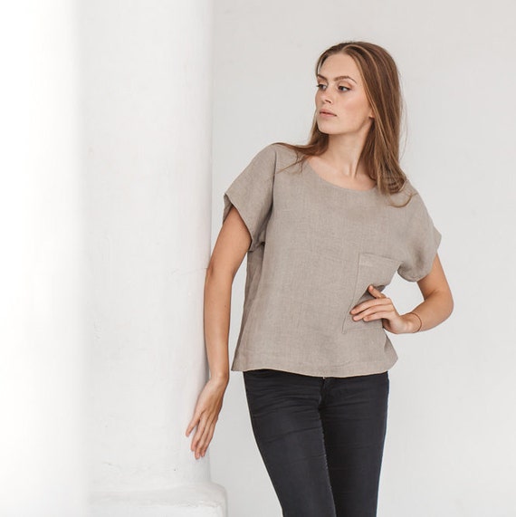 Linen top Linen shirt Oversized blouse Natural grey linen