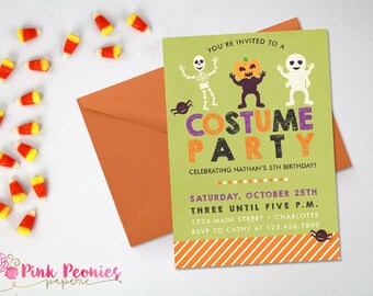 Halloween Party Invitation, Kids Costume Party Custom Printable Invite, Custom Halloween Birthday Party, Kids Invite, DIY or Printed Card