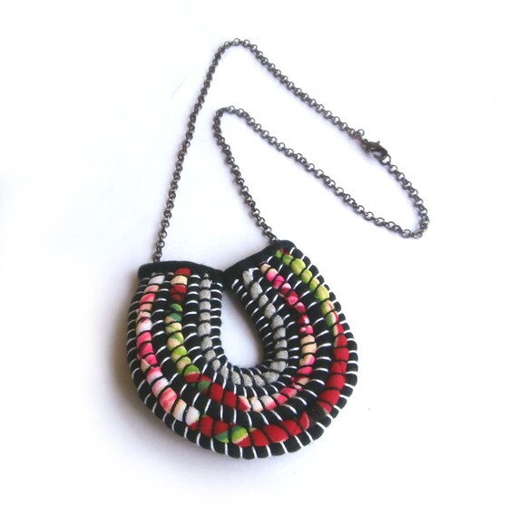 Modern Art Red Pendant Necklace Tropical Red by FabricTwist