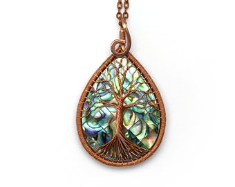 Abalone-necklace Wire-wrapped-jewelry Gift-for-her Abalone Tree-Of-Life pendant Tree-Of-Life jewelry Wire Wrapped Pendant Abalone-pendant