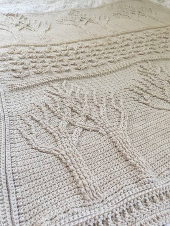 Crochet Tree of Life Afghan Tree and Flower Throw by penguinyarns
