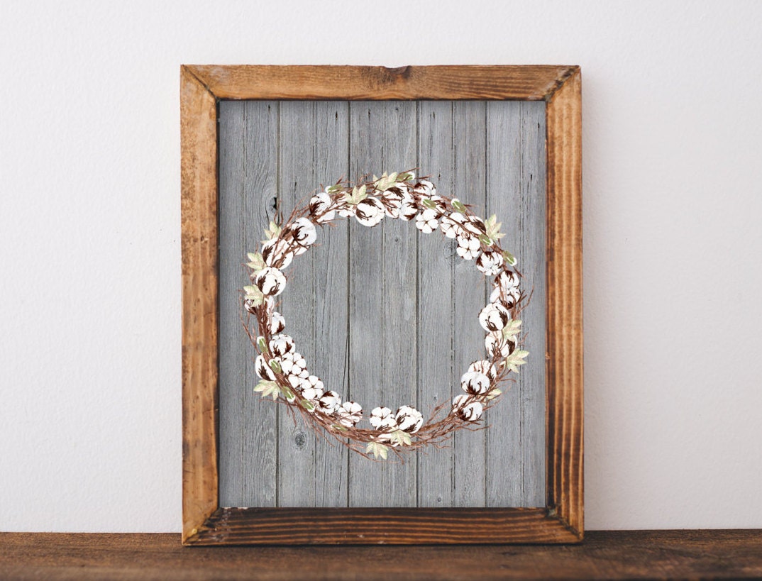 Wood Wall Decor Printable Cotton Wreath wood by TheHappyPioneer