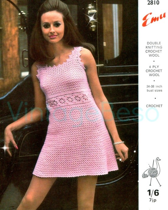 mini pattern crochet motif download Dress   Party 2810 1960s Motif Emu Vintage Floral Crochet PATTERN