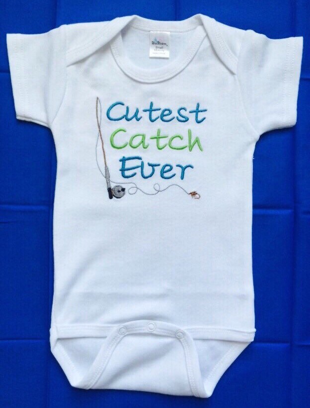 Fishing Onesie Cutest Catch Ever baby boy embroidered onesie