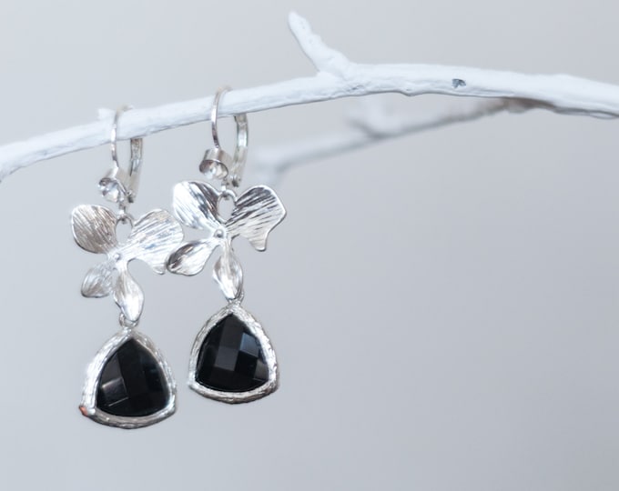 Black and silver earrings, Black earrings, Black silver earrings, Silver black earrings, Black rhinestone earrings, Black earings