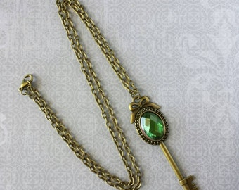 Color Shifting Rhinestone Key Necklace (Bronze)