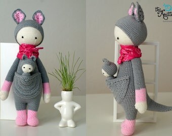 Kira the Kangaroo based on Lalylala pattern / Crochet toy kangaroo with a baby for toddler or child / Birthday, Christmas present