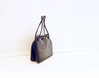 1960s Black Handbag, Vintage Black Purse, 1960s Black Purse, Top Handle Black Bag, Vegan Black Bag, Vintage 60s Purse, 1960s Black Bag