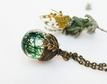 Acorn necklace. Acorn moss necklace. Woodland. Nature jewelry. Boho necklace. Botanical jewellery By OCEAN PETALS