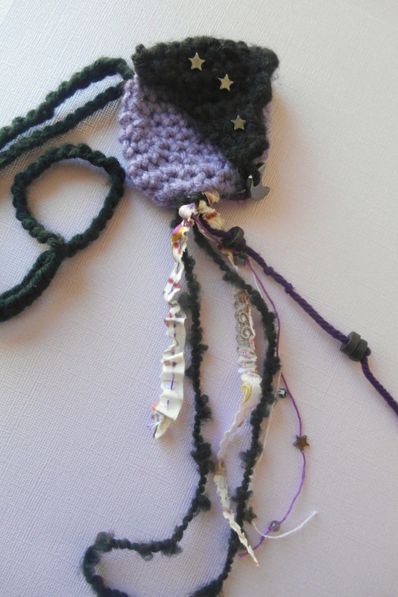 crochet pouch necklace Stars Moon bag fiber by ...