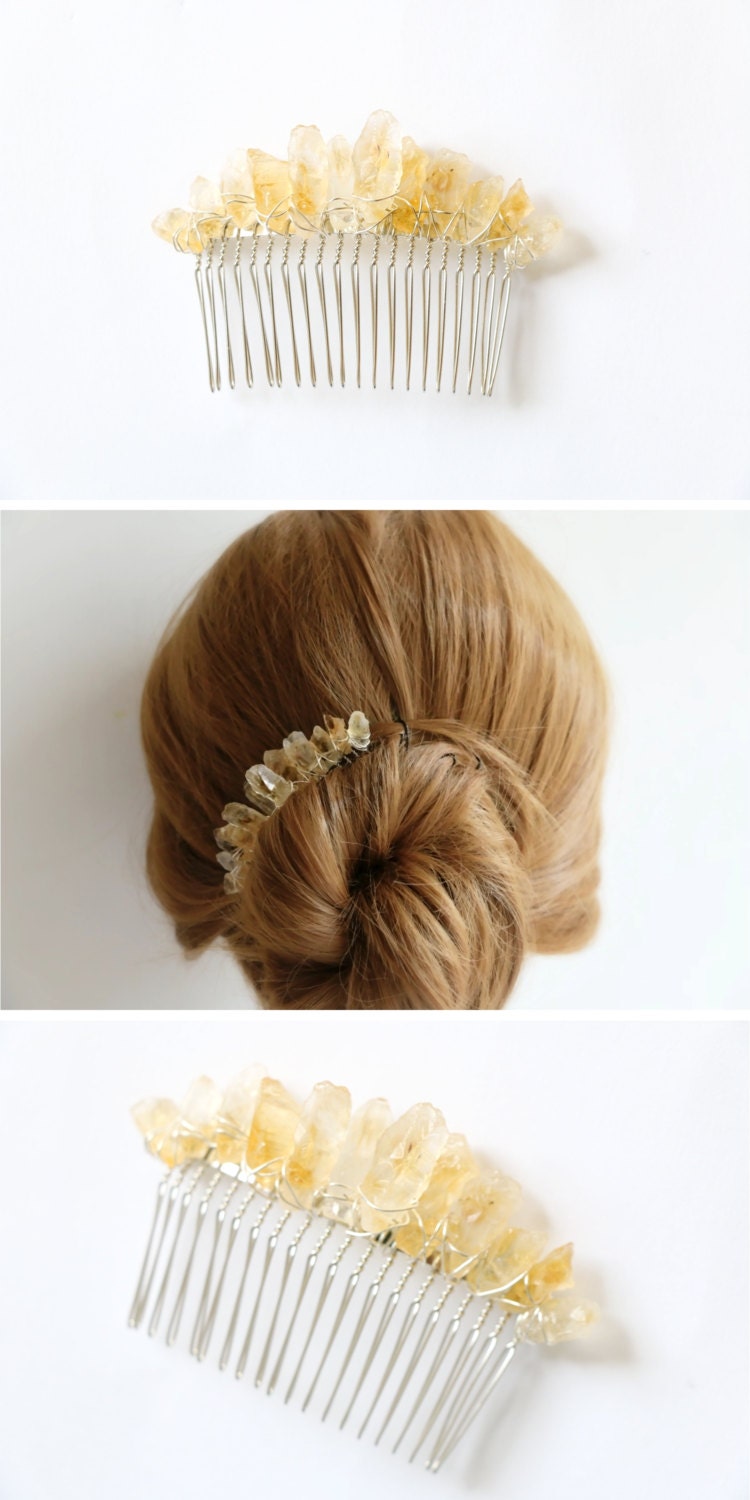 Crystal hair accessory Raw crystal hair comb Citrine hair