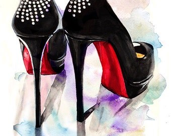 Christian Louboutin Illustration, Shoes fashion illustration poster,Fashion Wall art, Fashion Print, Fashion Sketch, Fashion heels art
