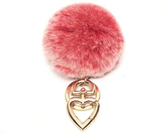 Heart Fur Pompom Keychain Rabbit Fur Ball Bag Red Frost