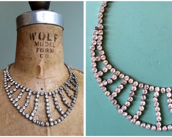 Vintage 1940's Sterling Silver And Cyrstal Rhinestone Necklace | Size