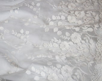 Width 51.18 inches ivory wedding lace fabric, bridal lace fabric,3D flower lace fabric,fabric for bridal,for DIY dress,width 130cm(86-8)