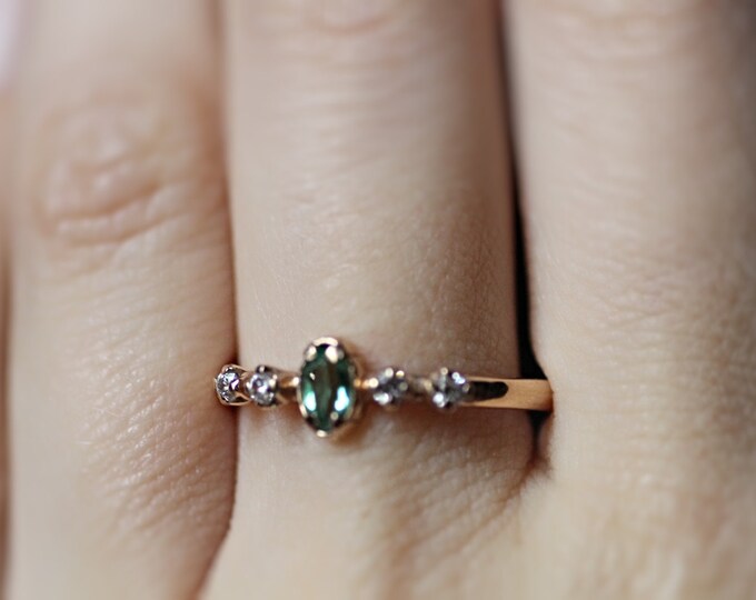 Emerald Ring with Diamond - Engagement ring - Emerald gold Ring - 14k Gold - wedding band - gift