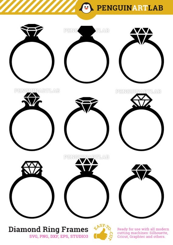 Download Diamond Wedding Ring SVG Monogram Frames - Cut Files for Electronic Vinyl Cutter - Cricut ...
