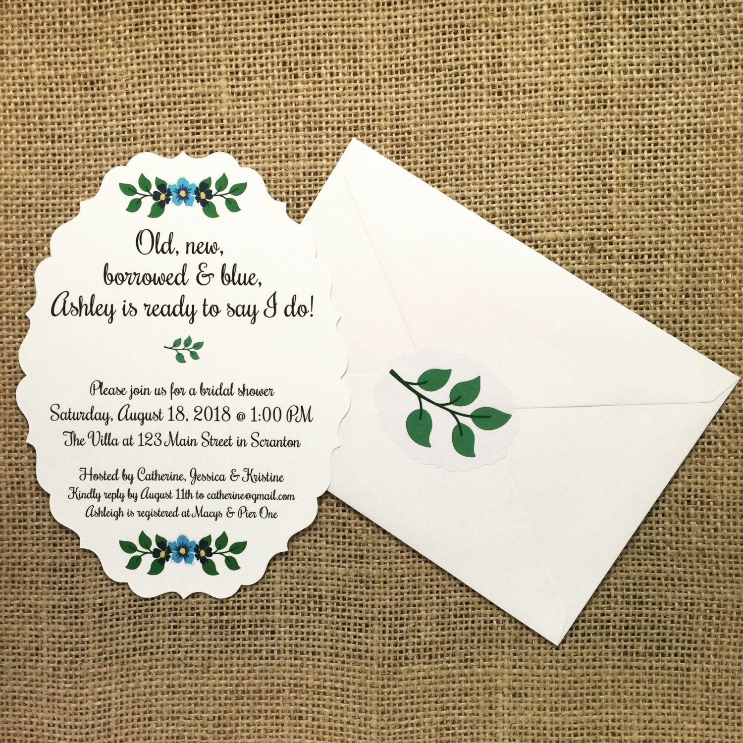 Printed Bridal Shower Invitation with Envelopes & by Kraftcuts