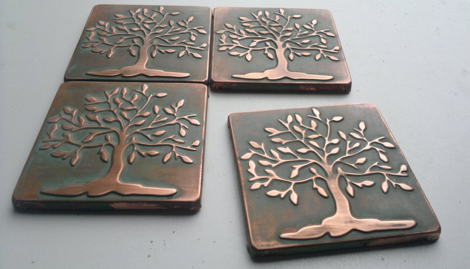 Handmade Tiles Tree Of Life Copper Tiles Set Of 4 Tiles