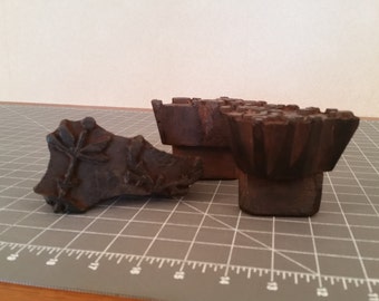 Set Vintage 1950's Hand Carved Wooden Textile Stamps Mid Century Made In India Wood Block