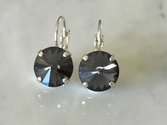Graphite Crystal Earrings, Swarovski Graphite Earrings, Swarovski Gray Crystal Earrings, Bridesmaid Earrings