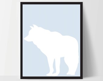 Animal Wolf Wall Art, Unframed, Artwork, Home Decor, Modern Contemporary, Print Art, Boho, Nursery, Baby, Blue, 12x16 Inches