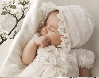 christening baby girl bonnet-baptism bonnet-cotton baby bonnet-white baby bonnet-ivory baby girl bonnet-cotton lace baby girl bonnet
