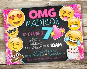 Emoji Birthday Invitation - Emoji Girl Invitation - Emoji Fun - OMG Tween Birthday Party