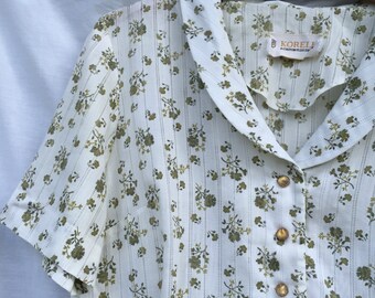1950s Cotton Green Floral Sundress Sz. LARGE
