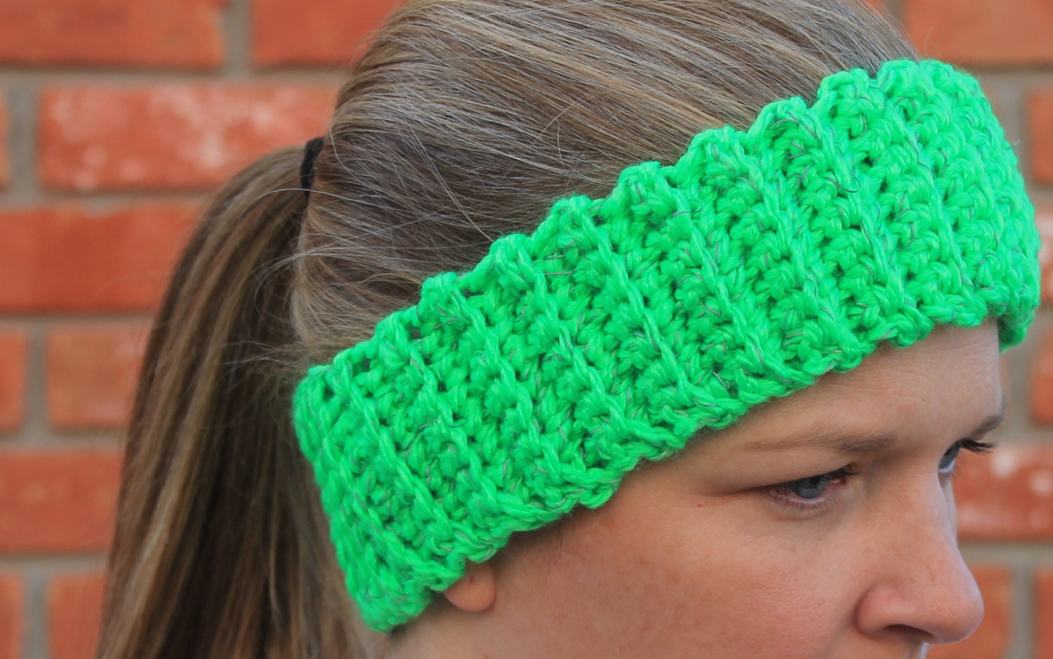 Reflective Neon Green Crochet Unisex Headband Ear Warmers